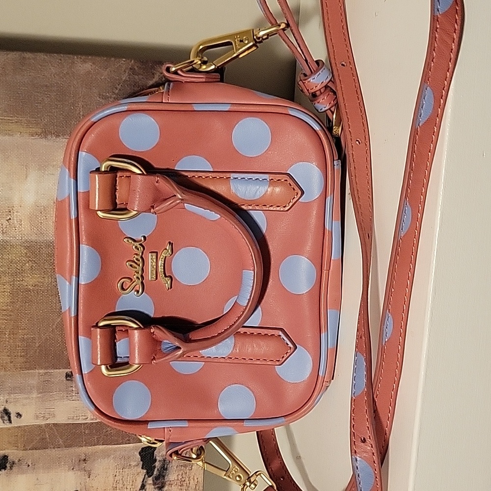 SALAD Small Pink Blue Polka Dots Leather Two Way Bag